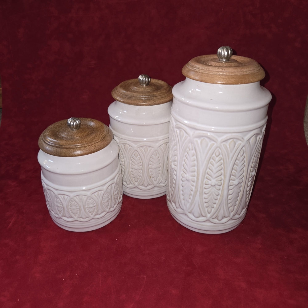 Pier 1 Ivory Farmhouse Ceramic Canister Set